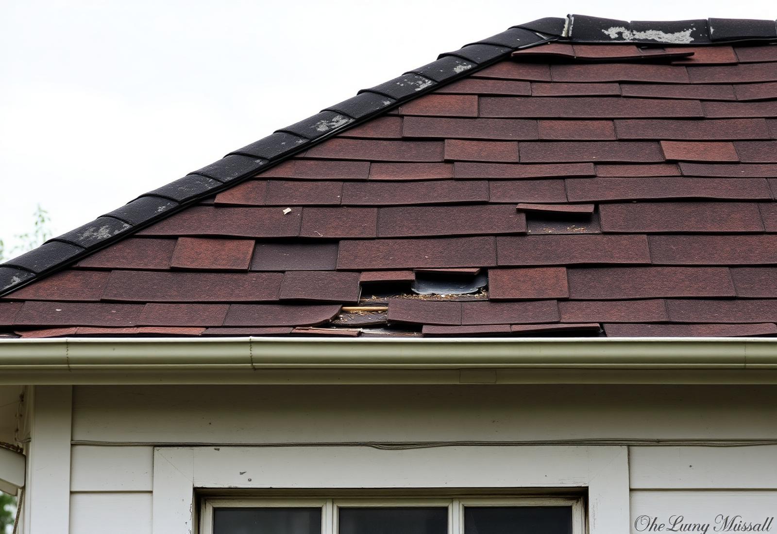 Before: storm-damaged roof